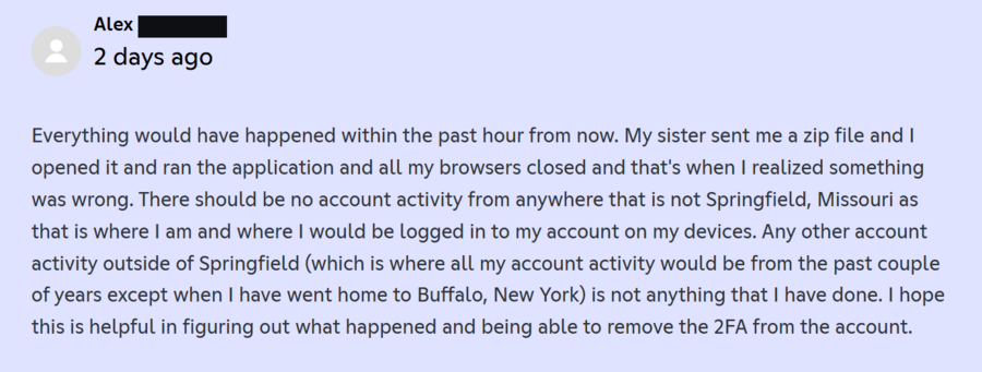 Final reply giving location and timing details about the compromise.